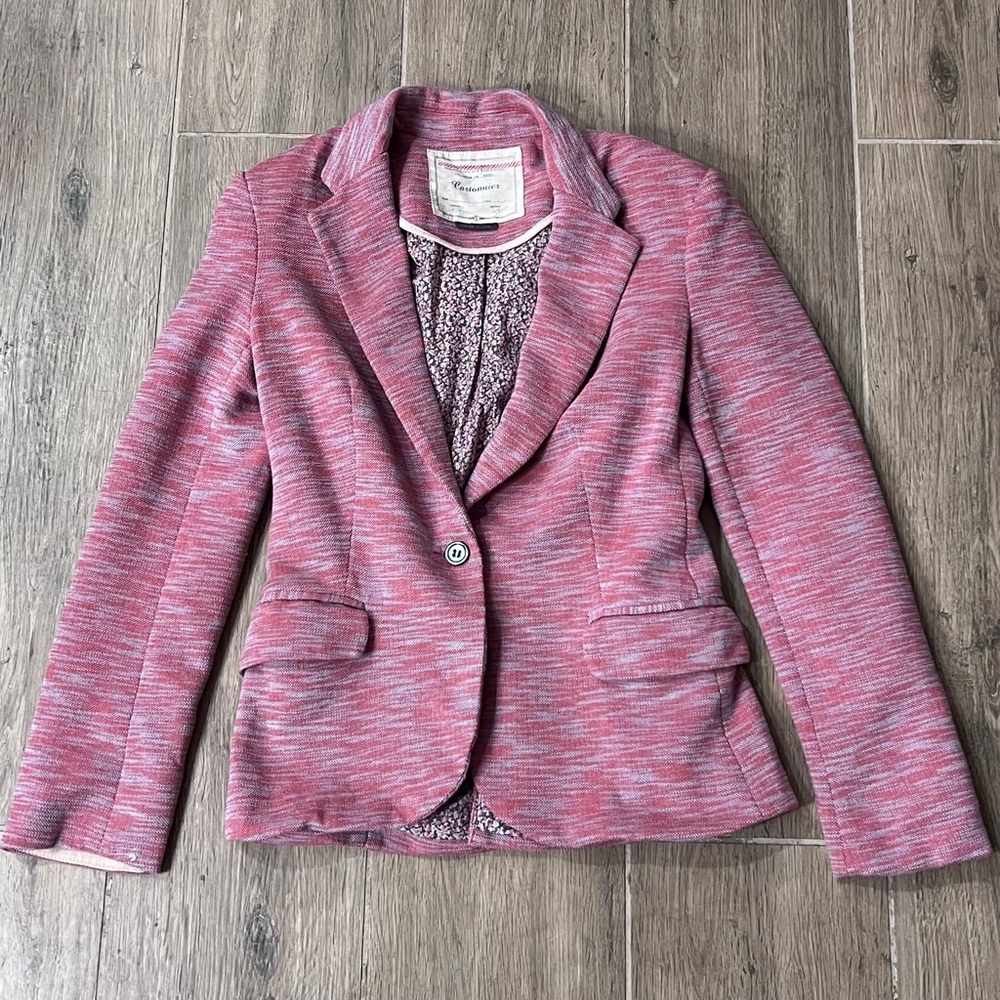 Anthropologie Blazer Jacket Cartonnier Pink Tonal Floral Inside Coat Cottagecore - Picture 6 of 11